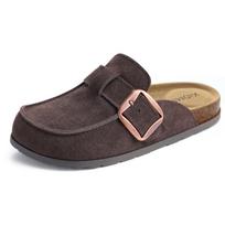 Litfun Genuine Suede Clogs Slippers for Women Cork Insole Sandals Leather Mules with Comfort Memory Foam and Adjustable Buckle 42 kava