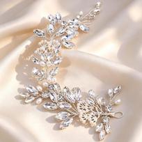 Crystal Decorated Rhinestone Tiara Pearl Embellished Wedding Bride Tiaras  Evening Event beige