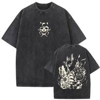 Washed Vintage Anime Jojo Bizarre Adventure T-shirt Manga Killer Queen T Shirts Men Cartoon Casual Oversized T-shirts Streetwear M black