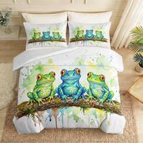 Frog 3D Colorful Cartoon Bedding Set and Pillowcase 75*50cm, Children Duvet Cover Set with Zipper for Boys and Girls Bedroom EU Single 135*200cm/53x79in 3pcs