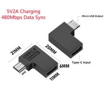 90 Degree Left Right U-Shaped USB 2.0 Type-C Female to Micro-USB Male Adapter 5V 2A Charging Data Connector for Android Phones Tablet Devices 2pcs