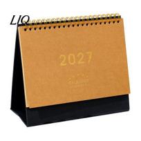 Standing Daily Agenda 2027 Desk Calendar, Flip Desktop Minimalist Gold Foil Cover Writing Calendar for Memos Monthly Planner, Thick Paper Note Taking, M ruda