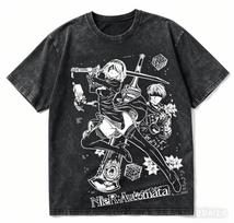 Nier Automata Vintage Washed Graphic T‑Shirt Men Women 2B 9S Game Character Print Short Sleeve Tee Unisex Manga Streetwear Tops S black