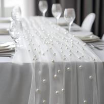 Romantic Pearl Chiffon Runner Semi-Transparent Gauze Tablecloth Long Table Runner  Anniversary M balta