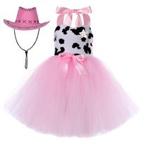 Western Cowgirl Mesh Tutu Dress, Rose Red LED Light Up Kids Stage Performance Full Skirt XL（7-8Y） white