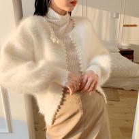 Womens Pearl Knit Cardigan With Lantern Sleeves 3D Embroidered Chenille Sweater Coat Elegant Preppy Style Fall Winter Outerwear XL Recommended 115-125cm beige