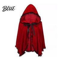 Steampunk Gothic Event Outfit Fairy Hooded Cloak Renaissance Medieval Cosplay Costume Adults Velvet Exclusive Holiday Clothing Wizard Witch 60cm raudona