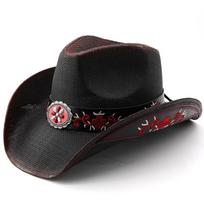 Black and red spray paint cowboy hat men's and women's summer big eaves sunscreen visor hat new straw top hat ethnic style jazz hat juoda
