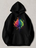 Black Pullover Hoodie with Vibrant Rainbow Brain Splash Art Graphic Colorful Abstract Design Sweatshirt for Men Women Casual Stree XL black