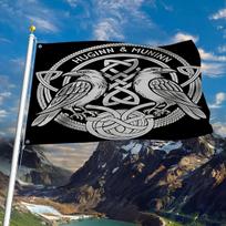 1pc Norse Germanic Mythology Huginn Muninn Raven Flag Polyester 2 Grommets for Beauty Winter Decoration Winter Gift, Festive Display Unisex 60x90cm white