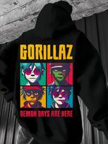 Gorillaz  Demon Days Are Here  Graphic Hoodie - Casual Fleece-Lined Pullover with Vibrant Character Print XL blue
