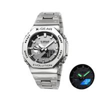 X-GEAR Skaitmeninis Sportinis Elektroninis Unisex Laikrodis Dvigubas Ekranas Pilna Funkcija LED Lydinio Didelis Laikas Plieninė Apyrankė gray