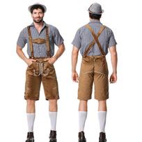 Halloween Oktoberfest Bavarian traditional costume plaid shirt suspenders pants suit adult party clothes L gray