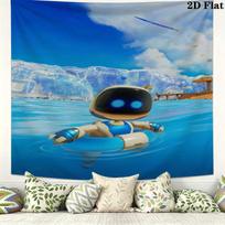 Astro Bot Game Tapestry, Tropical Ocean Island Robot Print Wall Hanging for Gaming Room Bedroom Wall Decor 100cm x 150cm