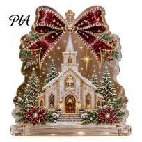 Acrylic Holiday Tabletop Decor Christmas Faux Diamond Painting Ornaments, Beginner-Friendly DIY Rhinestone Art Festive Ornaments Craft Kit, Table Sign D brown