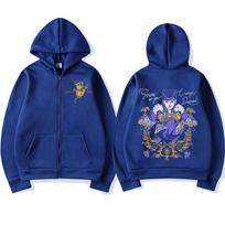 Cool Anime Jojo Bizarre Adventure Zipper Hoodies Higashikata Josuke Manga Zip Up Sweatshirts Men Women 2XL blue