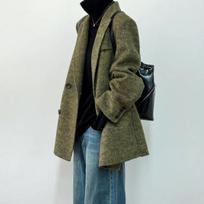 Green woolen coat women, short suit woolen coat men and women S žalia
