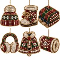 6pcs/set Metal Chain Suncatcher Craft Kit 3D Pearl Beads DIY Pendant Kit  Christmas Festival 08 beige