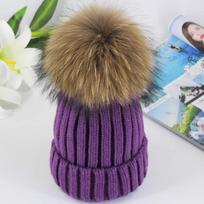 Knitted hat winter new fashion hairball warm wool hat spot Adult 52-62cm violetinė