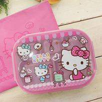 „Hello Kitty“ nerūdijančio plieno lėkštės kūdikių pietų dėžutė + maišelių rinkinys, rožinis, 1 rinkinys, lėkštė + dangtelis + krepšys, populiarūs korėjiečių auklėjimo daiktai pink