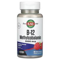 KAL, B-12 Methylcobalamin, Raspberry, 5,000 mcg, 90 micro tablets