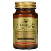 Solgar, Vitamin D3, natural strawberry banana swirl flavor, 25mcg (1,000IU), 100 chewable tablets