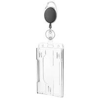 ID Card Cover ID Tag Badge Holder with Badge Reel 2 Cards Storage Organizer  Office Worker Vertical gray