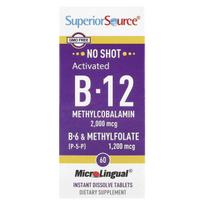 Superior Source, Activated B-12 Methylcobalamin, B-6 (P-5-P), and Methyl Folic Acid, 2,000 mcg/1,200 mcg, 60 Tablets