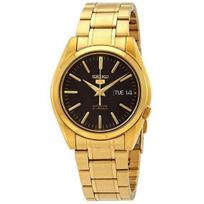 Refurbished Seiko 5 Sports Gold Tone Stainless Steel Black Dial 21 Jewels Automatic SNKL50K1 Men's Watch juoda