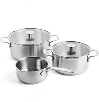 KitchenAid - Nerūdijančio plieno keptuvių rinkinys (3 vnt.): puodas su dangčiu + atviras puodas - sidabrinės spalvos - 16-24 cm