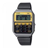 CASIO Standartinis skaitmeninis laikrodis-skaičiuotuvas CA-500WEGG-9BEF Vyriškas, juodo plieno apyrankė, daugiaspalvis ciferblato dizainas gray