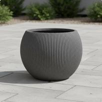 Keramikos imitacijos vazonas Vertikali juostelės tekstūra Briaunotas pagrindas Minimalistinis dizainas Juostuotas apvalus 270-210mm_Dark Gray Speckled