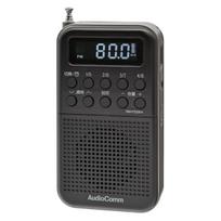 OHM AudioComm Kompaktiškas Įkraunamas PLL Skaitmeninis Kišeninis Radijas su Laikrodžiu ir Juodas RAD-P332N-K 03-7052 2-Juostų Žadintuvas, juoda