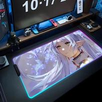 Frieren Mouse Pad RGB Gaming Mousepad Big LED Pad PC Desk Mat Luminous Mouse Pad Large Keyboard Mats Table Rug With Backlit RGB600x300x3mm gray