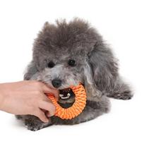 Fluffy dog O-ring floss toy M, pumpkin (orange), 1 piece gray