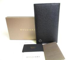 Authentic BVLGARI Man Black Leather Flap BIfold Long Wallet #a388  Open box