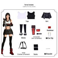 FFVII Remake Tifa Cosplay: Odinės Kelnės ir Glaudus Topas Moterims L black