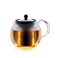 BODUM Teapot Tea Maker ASSAM Tea Press 1000ml Silver Black Tea Green Tea Chinese Tea Herbal Tea Fruit Tea Stainless Filter Glass Beaker Over black