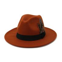 geltonos plunksnos Fedora vyriška Fedora skrybėlė vyriška Panama viršutinė kepurė unisex Karinės spalvos Fedora skrybėlė su plačiu kraštu bažnytinė skrybėlė vakarėliui 55 -58cm orange