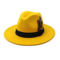 geltonos plunksnos Fedora vyriška Fedora skrybėlė vyriška Panama viršutinė kepurė unisex Karinės spalvos Fedora skrybėlė su plačiu kraštu bažnytinė skrybėlė vakarėliui 55 -58cm orange