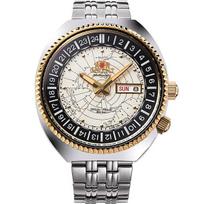 ORIENT Men's RN-AA0E01S (Men's Metal Revival World Map) Round Watch Silver Stainless Steel Analog