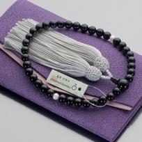 Takita Shoten Buddhist Altar Shop Prayer Black Onyx with 2 Freshwater Pearls Silk Comes with Prayer Bead Usable by All Buddhist Prayer Certificate juoda
