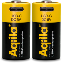 Aqiila - Įkraunama USB-C baterija - CR123A dydis - 750 mAh - 2 vnt. pakuotėje