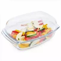 Stačiakampis stiklinis kepimo indas su dangčiu, 5.5 l bendra talpa, borosilikatinis stiklas, saugus orkaitei ir šaldikliui, universalus kepimo indas troškiniams