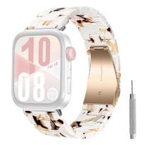 Resin Strap for Huawei Watch Fit 5 Pro 4 Pro 5 4 3 Foldable Buckle 3-Bead Watchband with Tool Pearl White balta