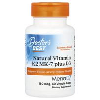 Doctor's Best, Natural Vitamin K2 MK-7 Plus D3, 180mcg, 60 Veggie Capsules