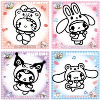 Nobu Company Magiški molio Sanrio draugų kostiumų rinkinys iš 4 vnt. (Hello Kitty, My Melody, Kuromi, Cinnamoroll) KT1214-SET white