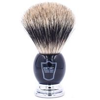 Parker Shaving Tankus Putojantis Barsuko Plaukų Derva Specialus Stovas Barberio Skustuvo Šepetėlis, (100% Plaukai/Juoda Rankena), Įtraukta, Skutimas, Skustuvas, [Prekė] juoda