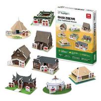 Popierinis užraktas Azijos namas 3D Trimatė dėlionė Korėja 3D dėlionė beige