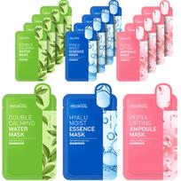 Mediheal dvigubo raminimo vandens kaukė+Hialurono drėkinamoji esencijos kaukė+Peptidų stangrinamoji ampulės kaukė, 15 lapelių, 1 rinkinys green